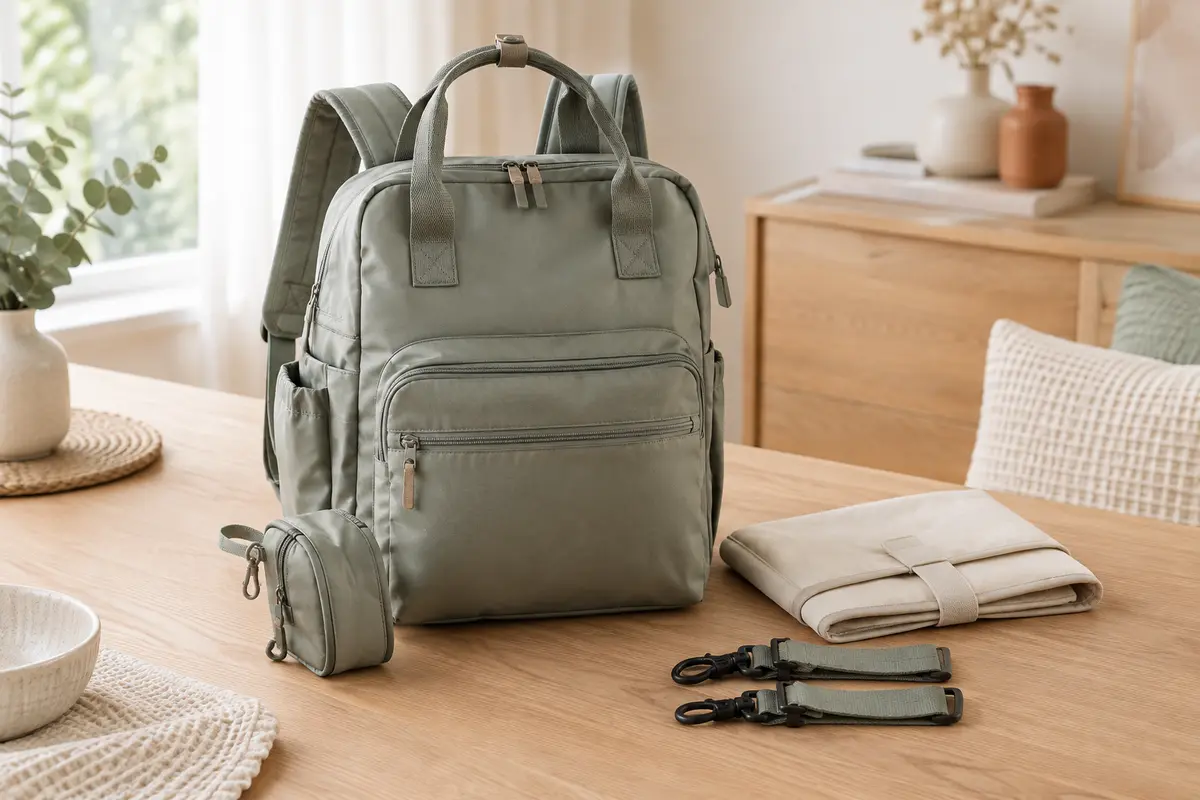 Sac à dos à langer Ruvalino avec matelas pliable, porte-sucette amovible et sangles de poussette