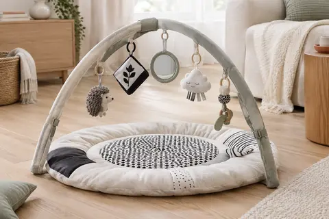 Tapis d’éveil Tiny Love noir et blanc avec arches réglables et jouets sensoriels suspendus