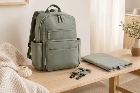 Sac à dos à langer en tissu Oxford avec poches latérales, attaches de poussette et matelas à langer plié